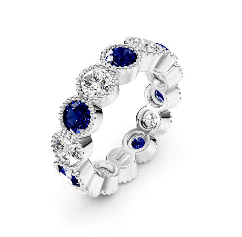 1.50 - 5.00 CT Round Cut Blue Sapphires and Diamonds - Eternity Rings - Primestyle.com