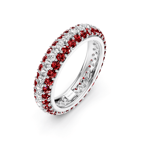 2.50 CT Round Cut Rubies and Diamonds - Eternity Rings - Primestyle.com