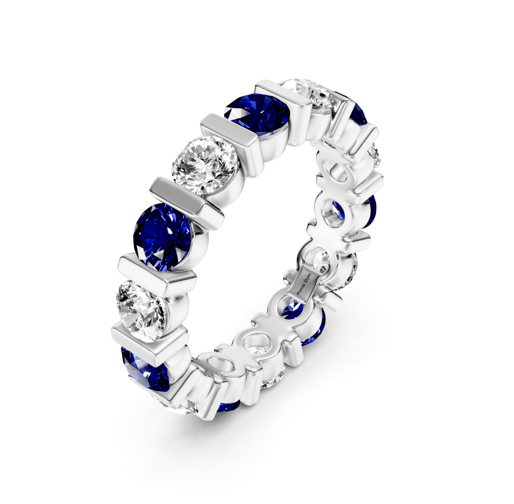 2.00-6.00 CT Round Cut Blue Sapphires and Diamonds - Eternity Rings