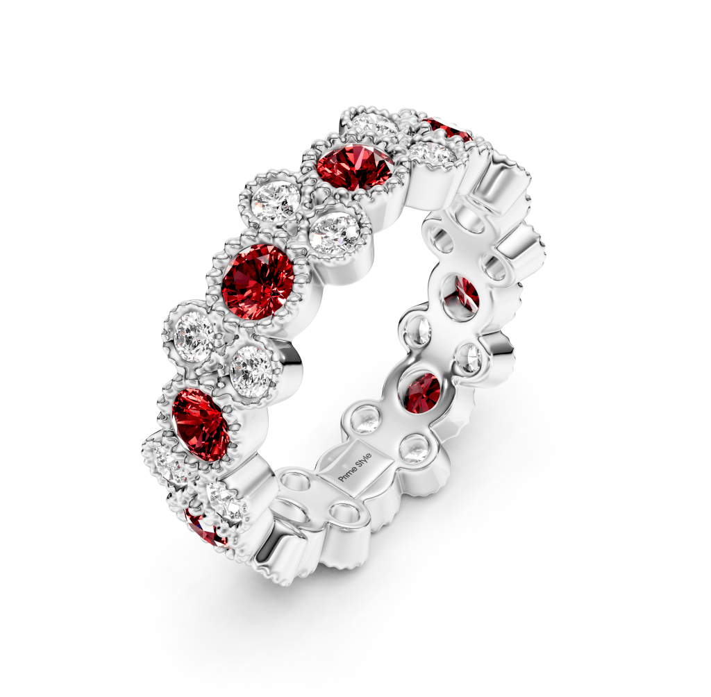1.70 CT Round Cut Rubies and Diamonds - Eternity Rings