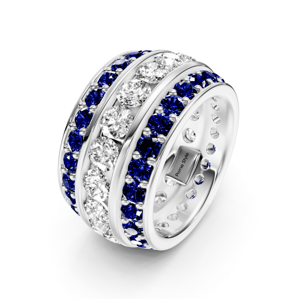 4.00-6.00 CT Round Cut Blue Sapphires and Diamonds - Eternity Rings