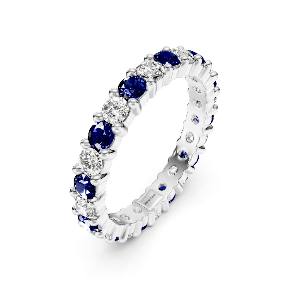 1.50 CT Round Cut Blue Sapphires and Diamonds - Eternity Rings - Primestyle.com