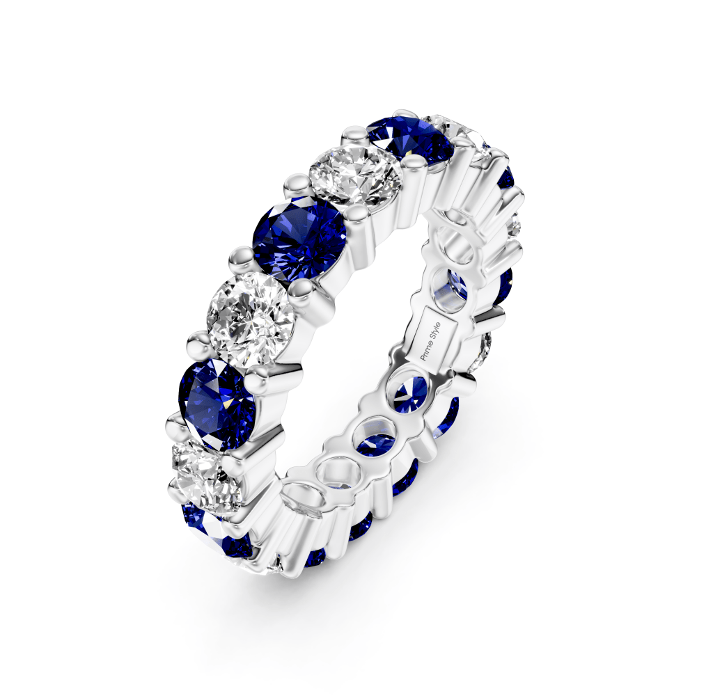 4.10 CT Round Cut Blue Sapphires and Diamonds - Eternity Rings - Primestyle.com