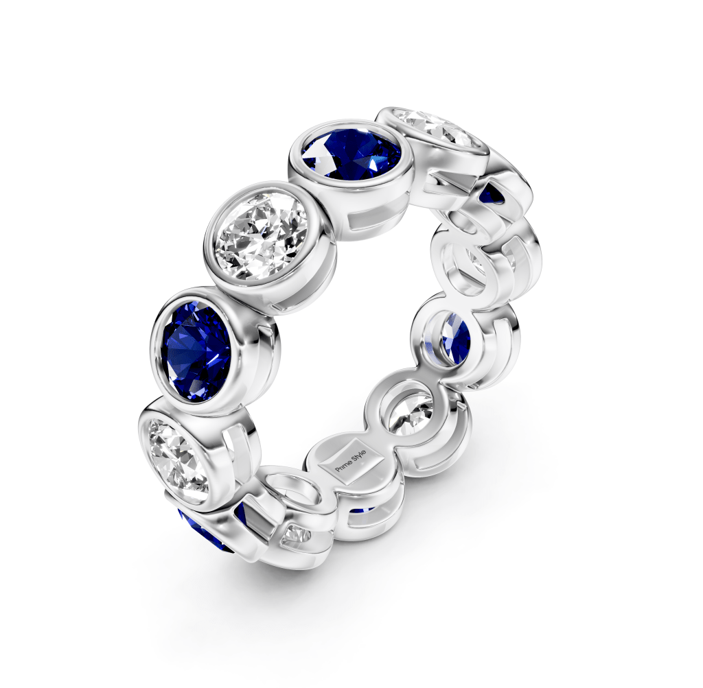 1.50-5.00 CT Round Cut Blue Sapphires and Diamonds - Eternity Rings