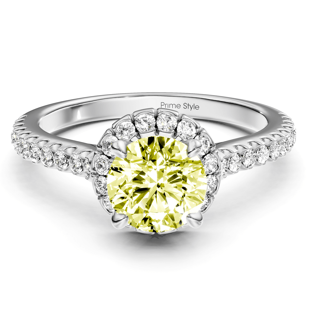 1.35 - 4.35 CT Round Cut Fancy Yellow Diamonds - Engagement Ring - Primestyle.com