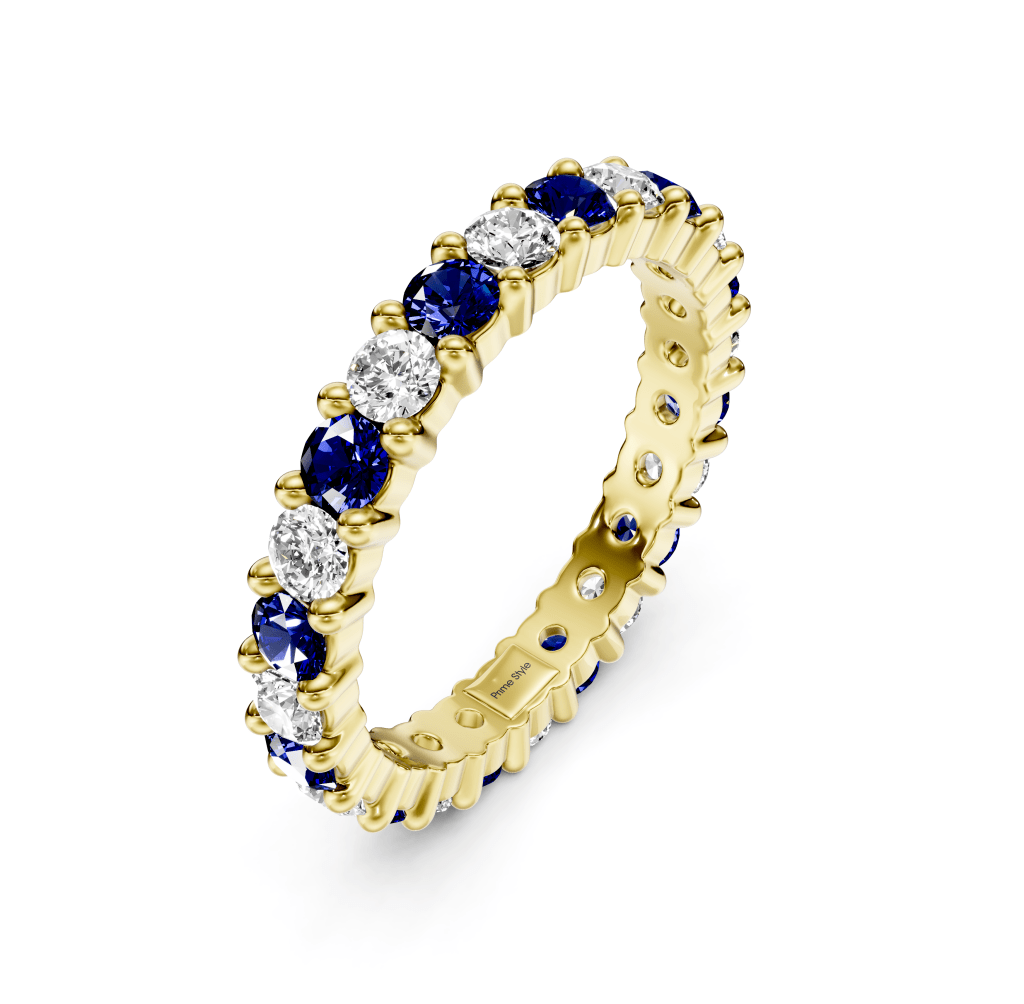 1.50 CT Round Cut Blue Sapphires and Diamonds - Eternity Rings