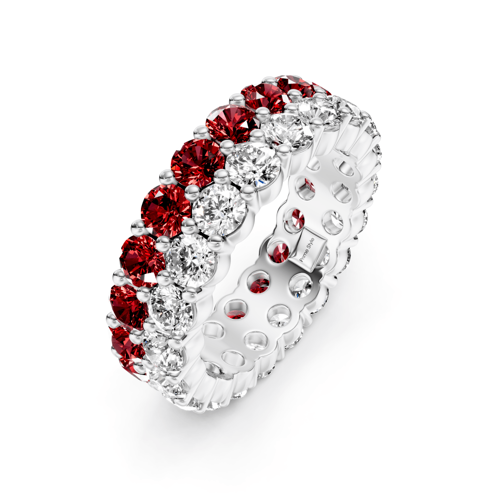 3.00-7.20 CT Round Cut Rubies and Diamonds - Eternity Rings
