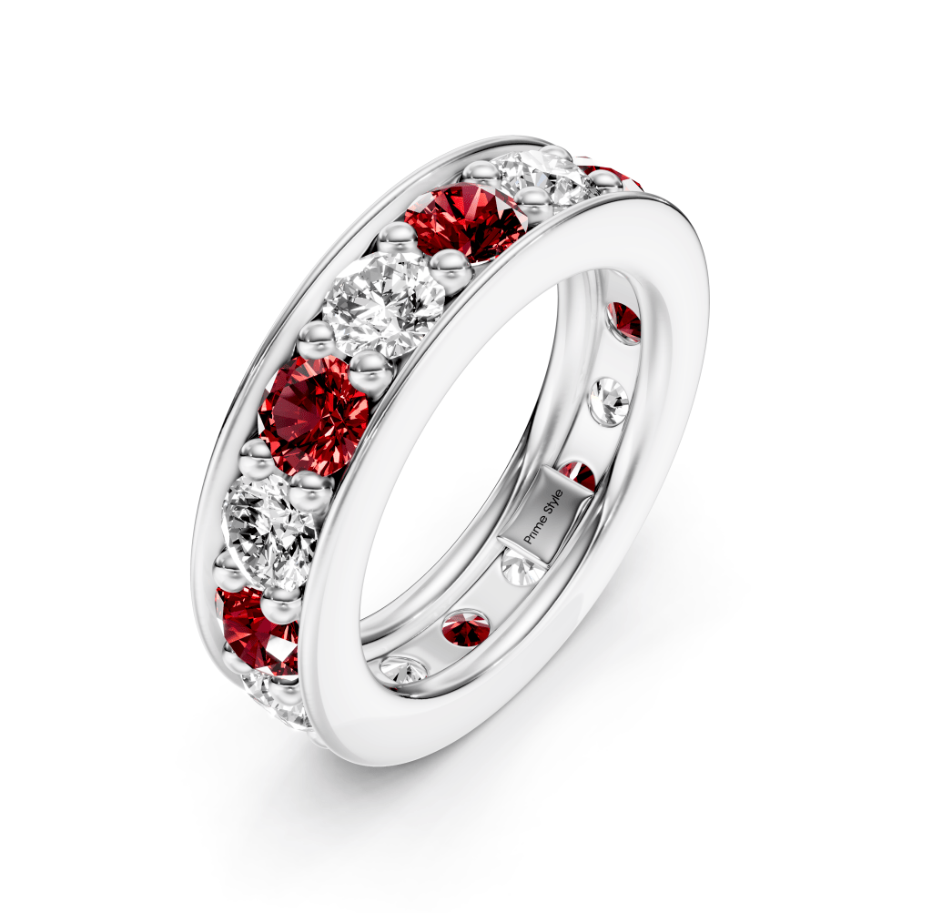 0.50 - 2.00 CT Round Cut Rubies and Diamonds - Eternity Rings - Primestyle.com