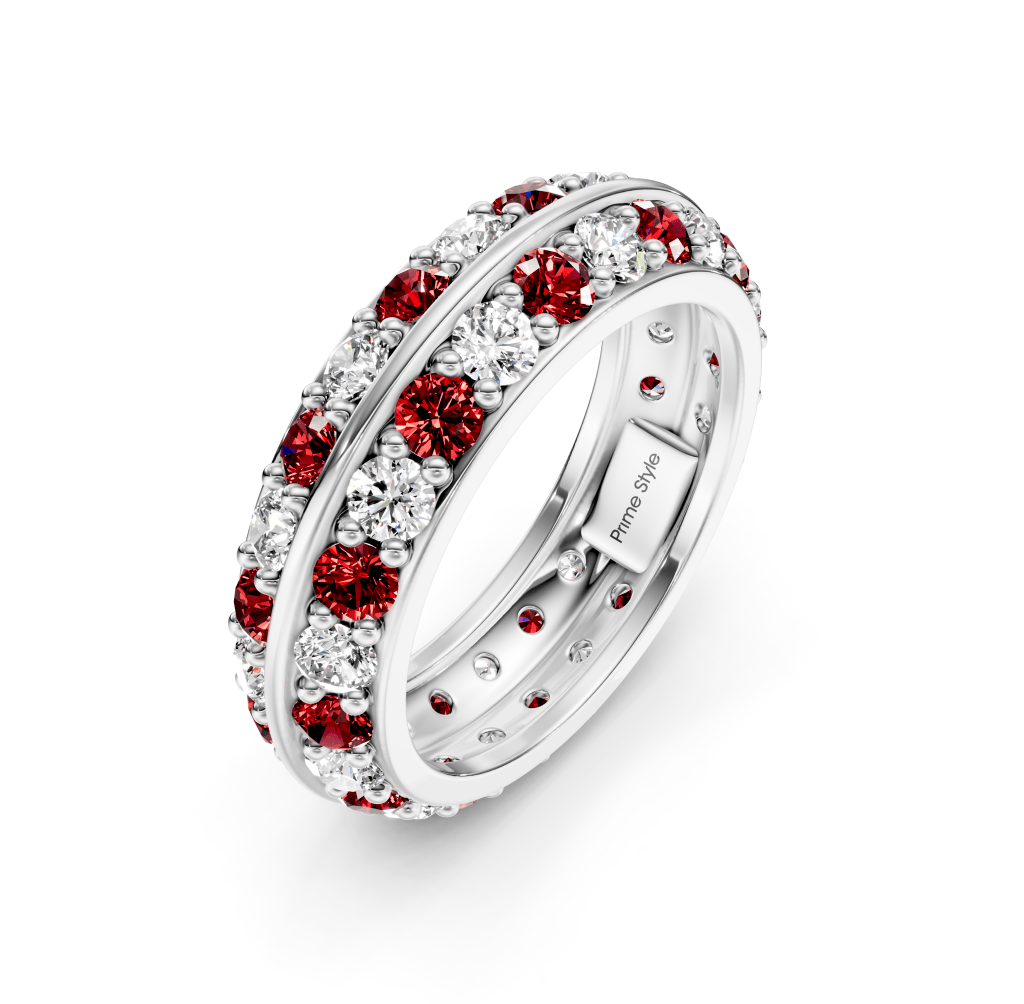 1.80 CT Round Cut Rubies and Diamonds - Eternity Rings
