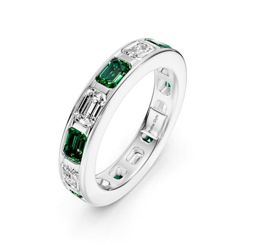 2.50 CT Emerald Cut Green Emeralds and Diamonds - Eternity Rings