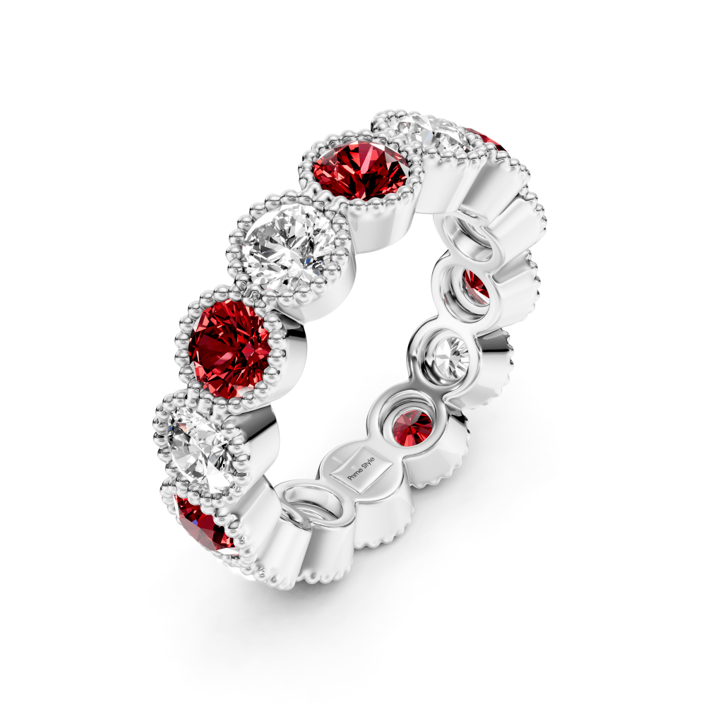 1.50 - 5.00 CT Round Cut Rubies and Diamonds - Eternity Rings - Primestyle.com