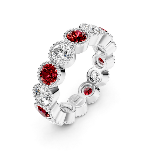 1.50-5.00 CT Round Cut Rubies and Diamonds - Eternity Rings