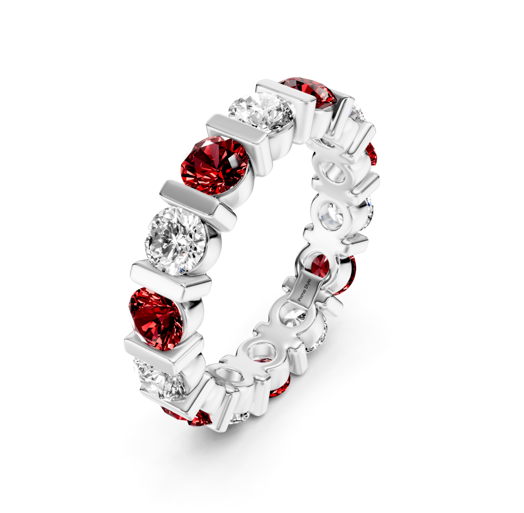 1.50-5.00 CT Round Cut Rubies and Diamonds - Eternity Rings