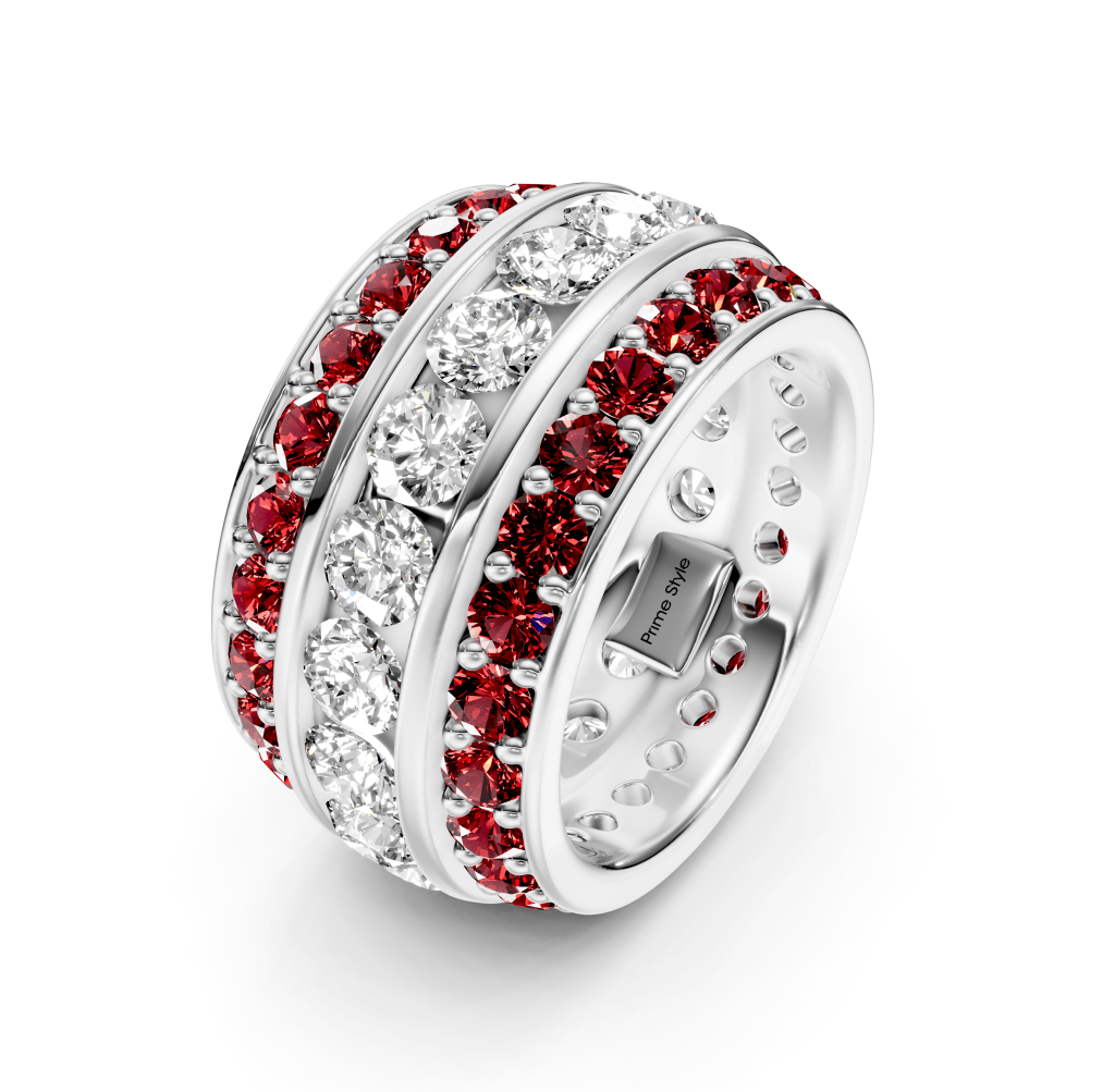 4.00 - 6.00 CT Round Cut Rubies and Diamonds - Eternity Rings - Primestyle.com