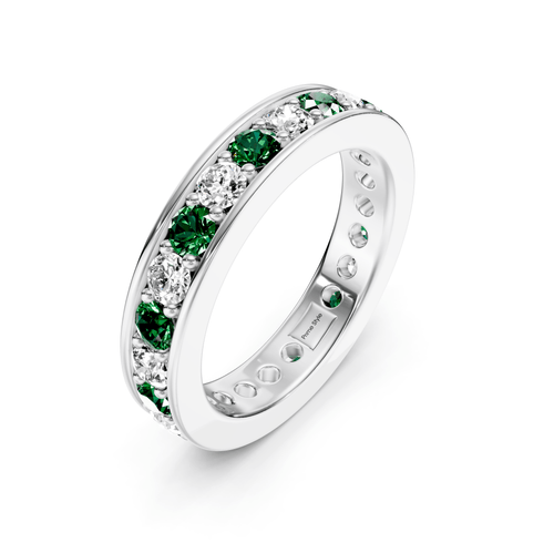 1.00 - 4.00 CT Round Cut Green Emeralds and Diamonds - Eternity Rings - Primestyle.com
