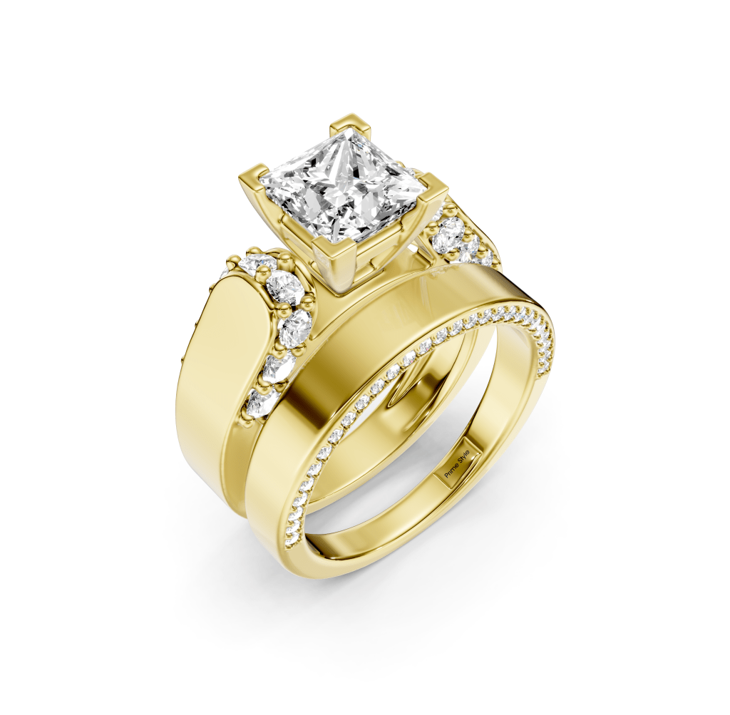 1.45 - 6.95 CT Princess &amp; Round Cut Lab Grown Diamonds - Bridal Set - Primestyle.com