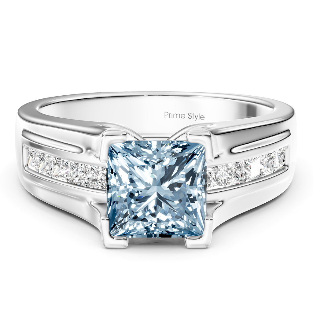 1.35-4.35 CT Princess Cut Fancy Blue Diamonds - Engagement Ring