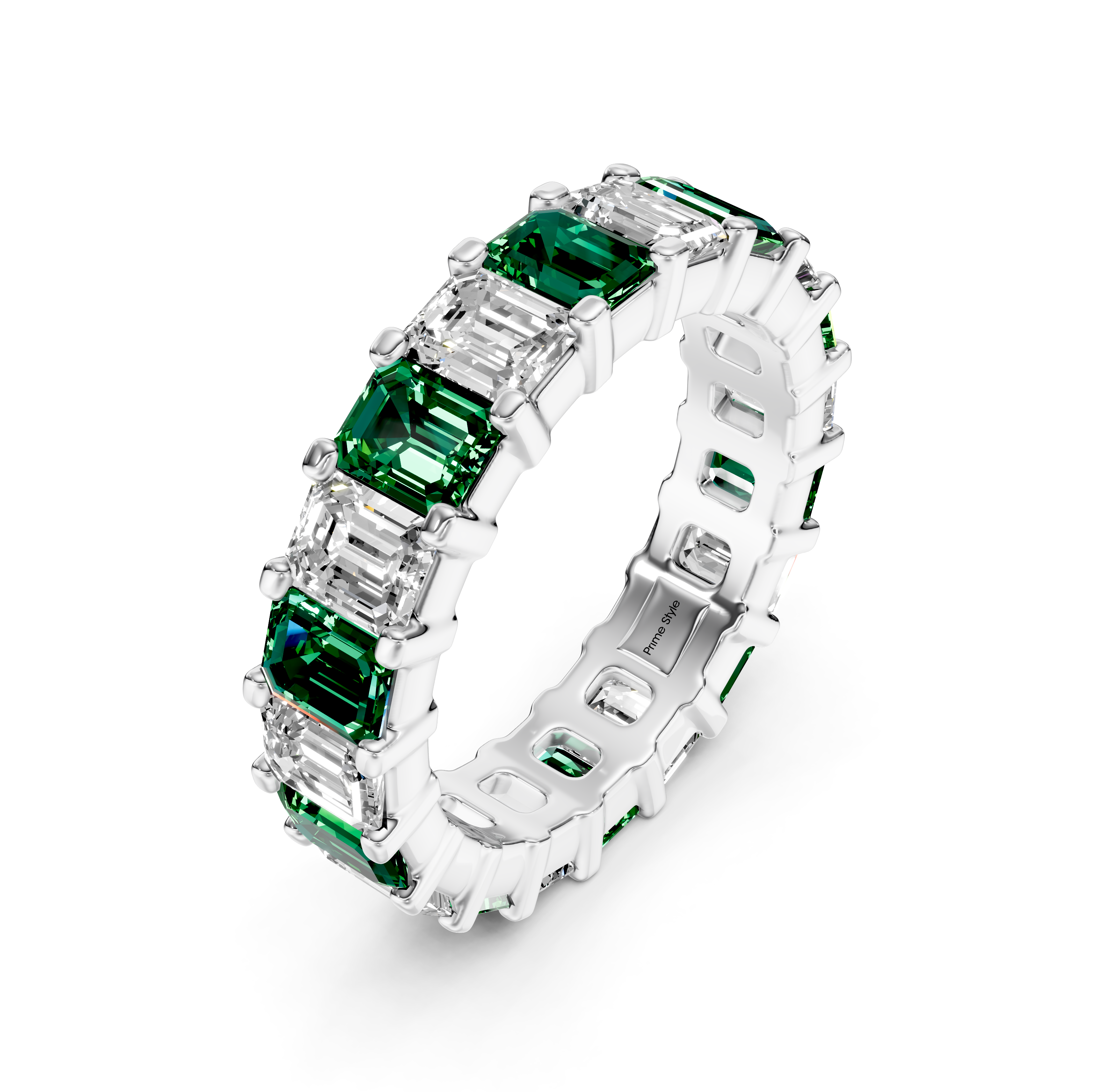 5.20 CT Emerald Cut Green Emeralds and Diamonds - Eternity Rings