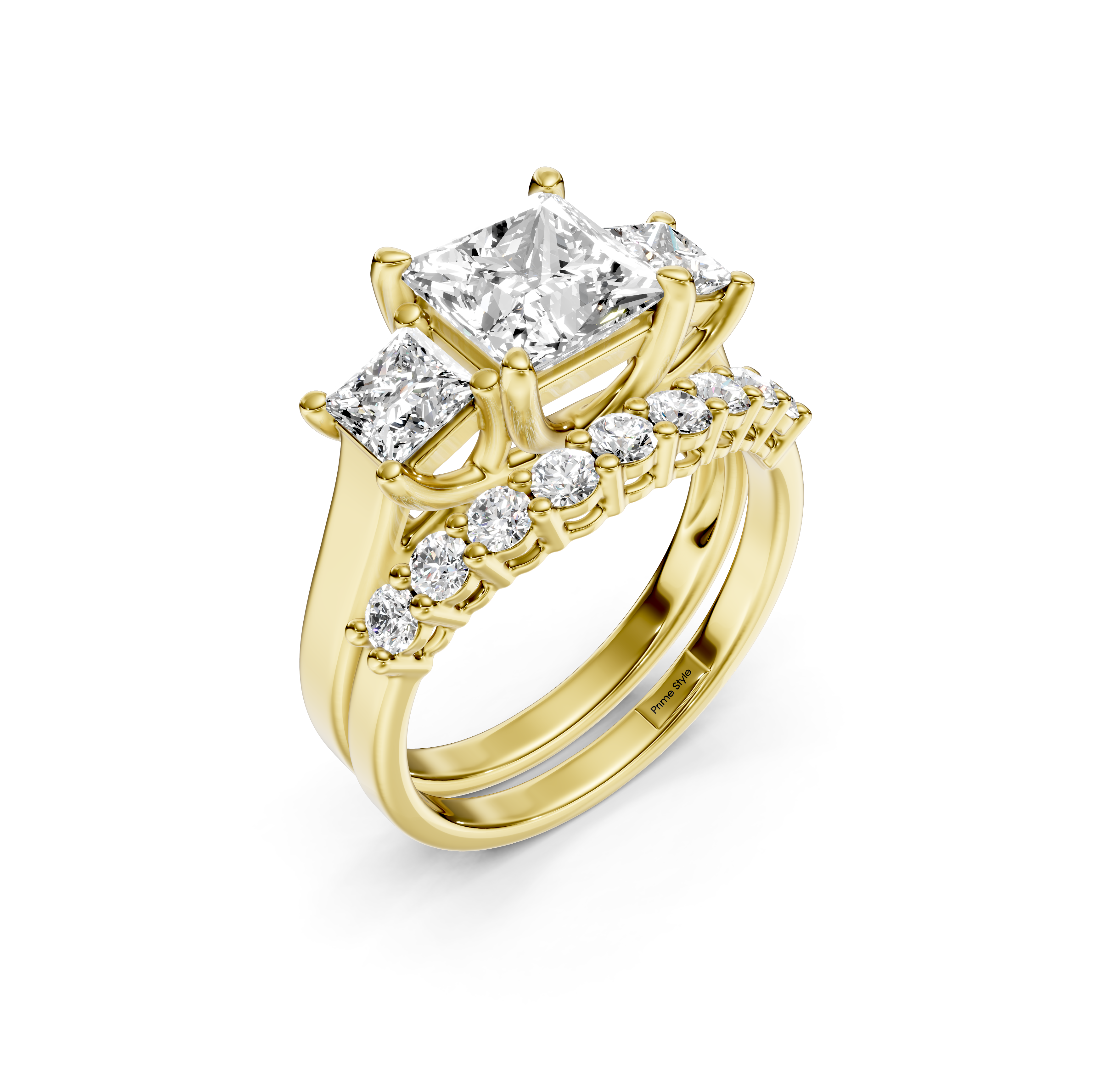 1.85-3.00 CT Princess &amp; Round Cut Natural Diamonds - Bridal Set