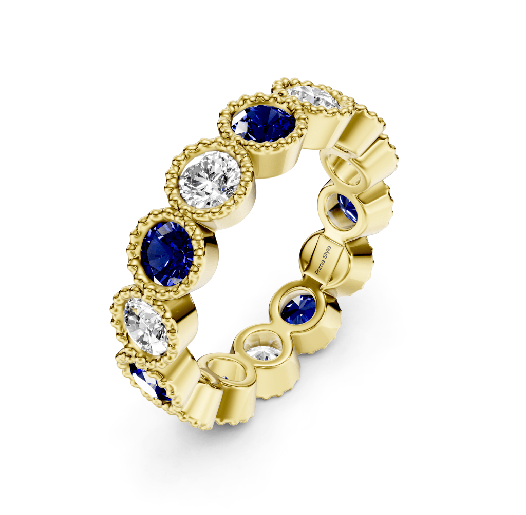 3.00 CT Round Cut Blue Sapphires and Diamonds - Eternity Rings - Primestyle.com
