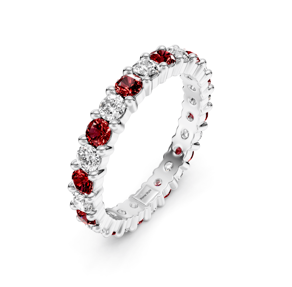 1.50 CT Round Cut Rubies and Diamonds - Eternity Rings