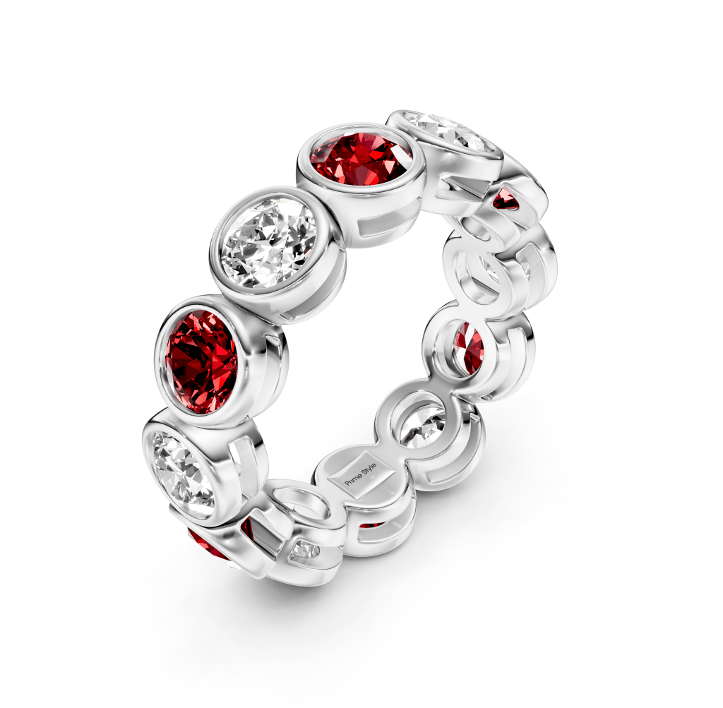 1.50-5.00 CT Round Cut Rubies and Diamonds - Eternity Rings