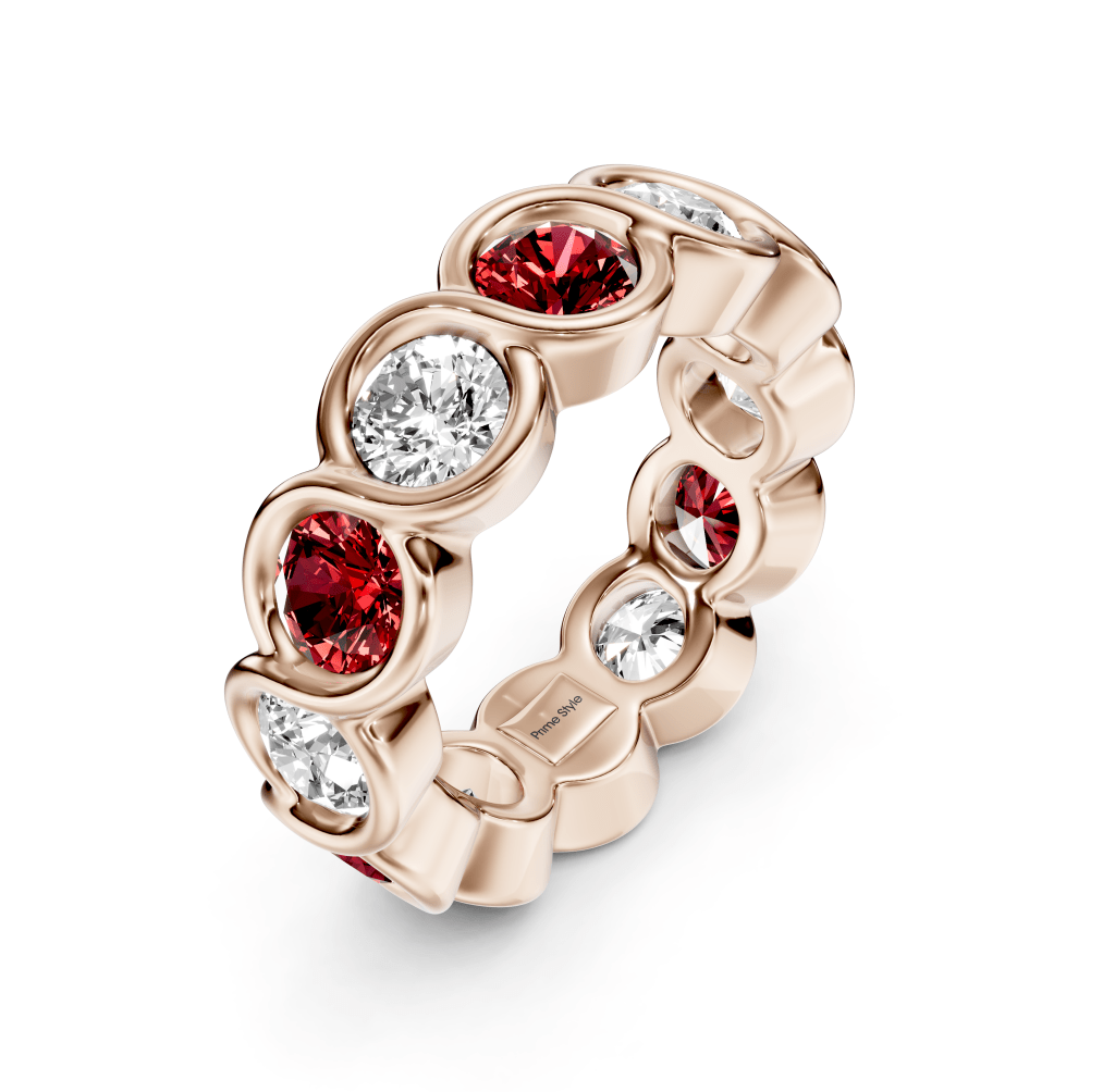 1.50-5.00 CT Round Cut Rubies and Diamonds - Eternity Rings