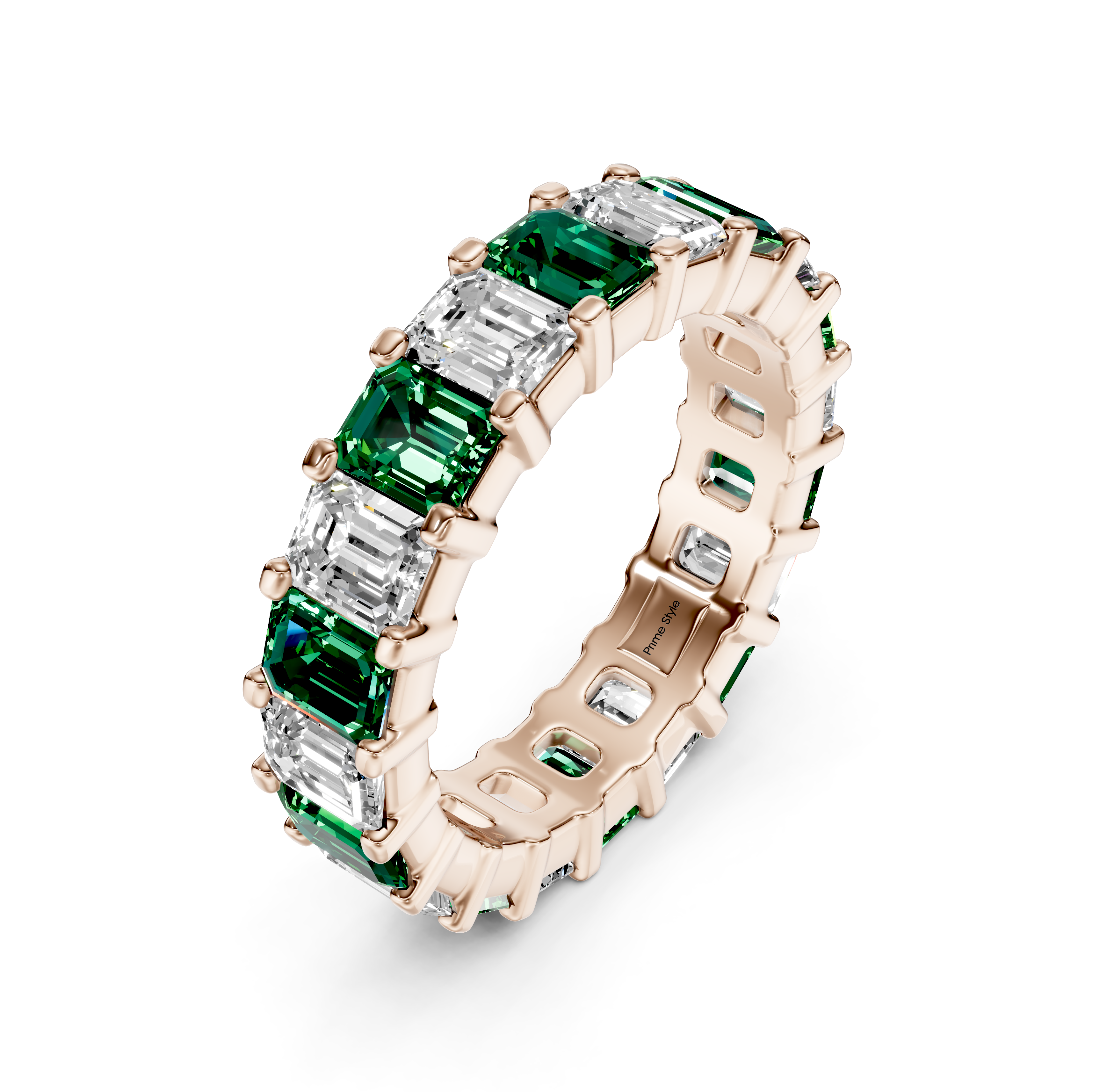 5.20 CT Emerald Cut Green Emeralds and Diamonds - Eternity Rings