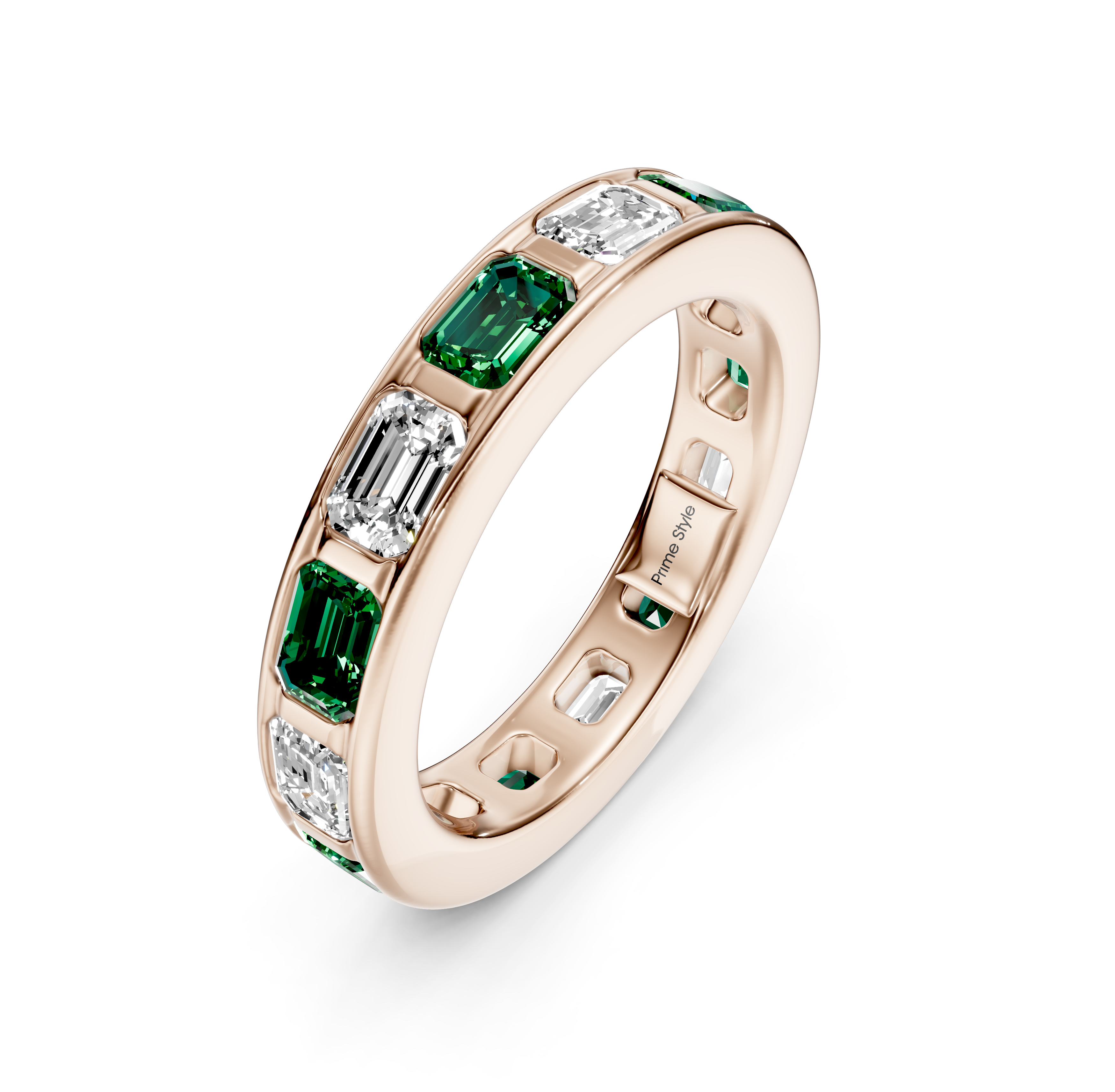 2.50 CT Emerald Cut Green Emeralds and Diamonds - Eternity Rings