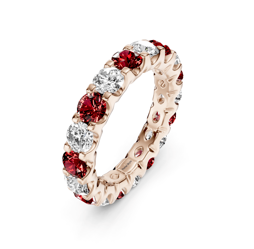 2.00-6.00 CT Round Cut Rubies and Diamonds - Eternity Rings