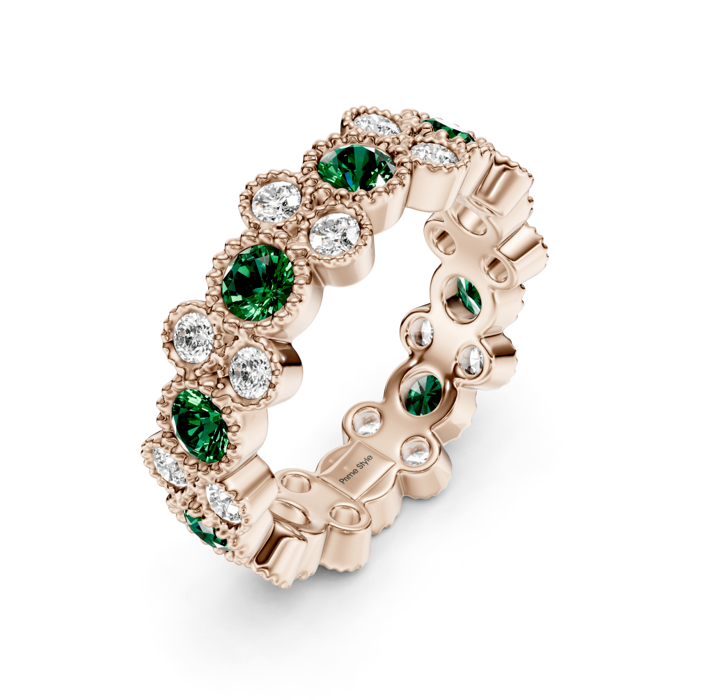 1.70 CT Round Cut Green Emeralds and Diamonds - Eternity Rings - Primestyle.com