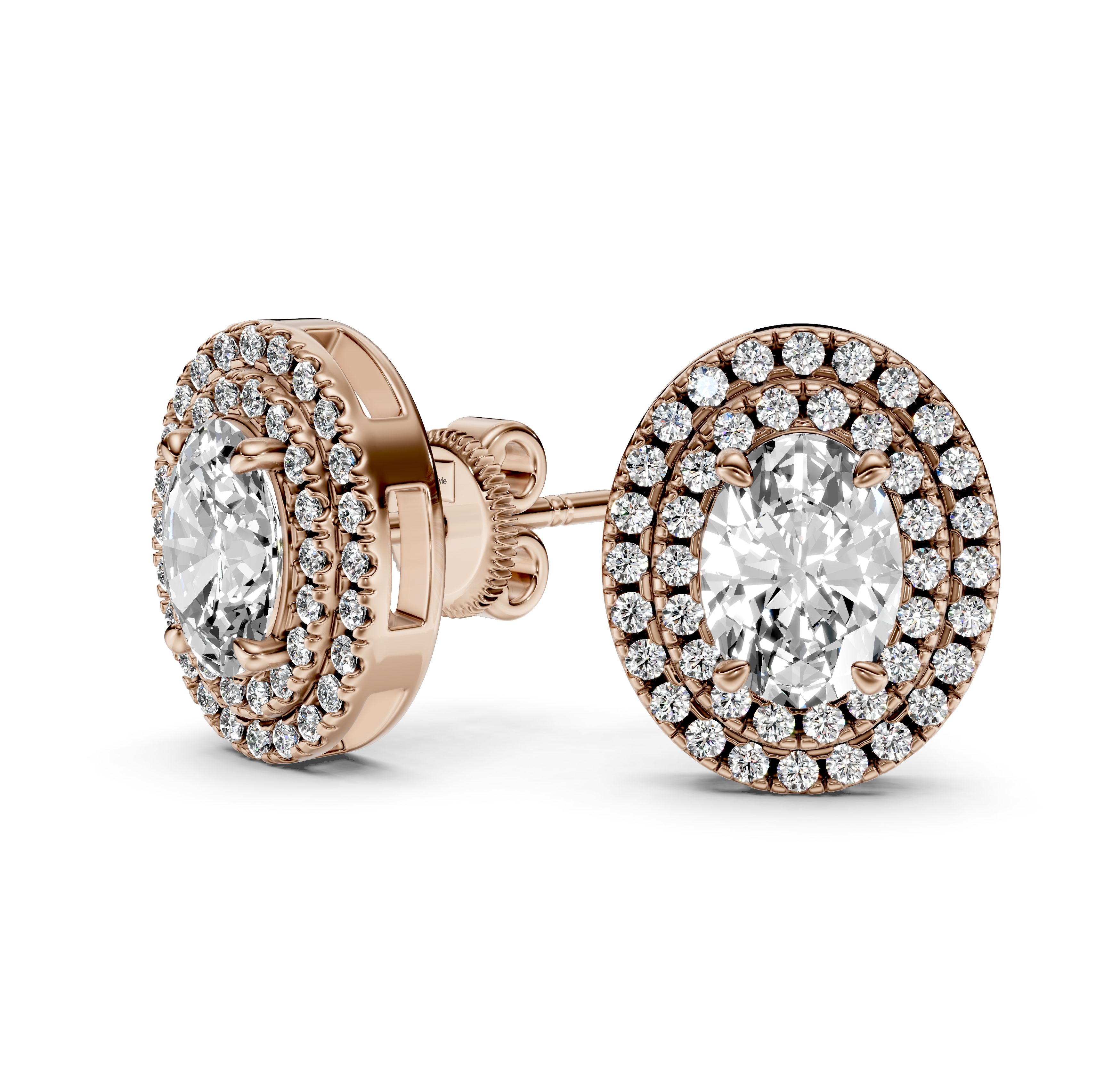 2.00 CT Oval &amp; Round Cut Natural Diamonds - Stud Earrings