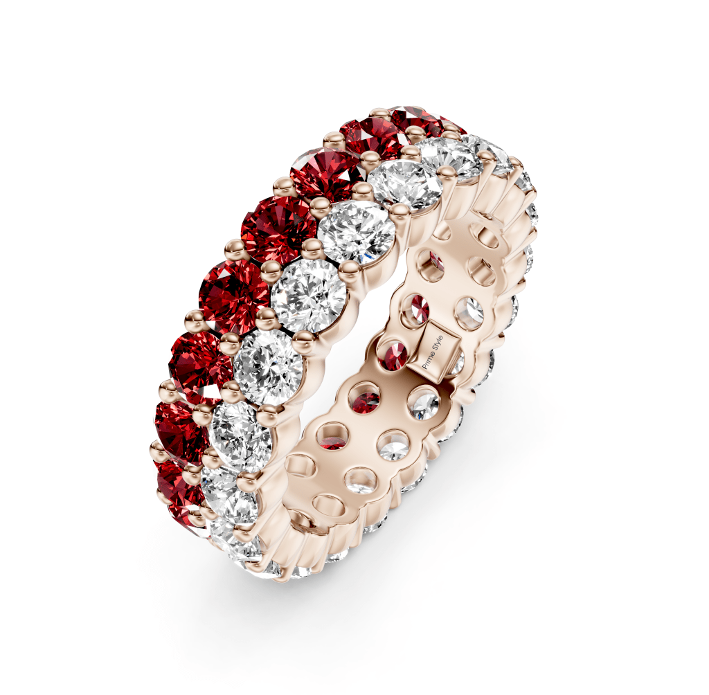 3.00-7.20 CT Round Cut Rubies and Diamonds - Eternity Rings