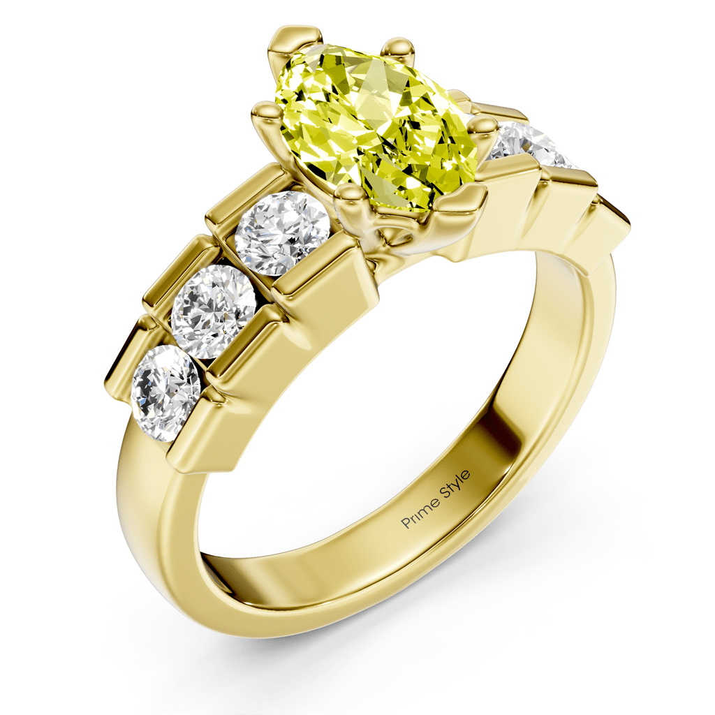 1.85 - 4.85 CT Marquise &amp; Round Cut Fancy Yellow Diamonds - Engagement Ring - Primestyle.com