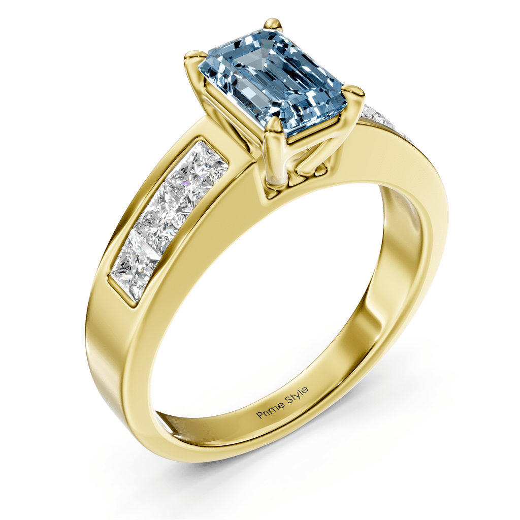 1.80 - 4.80 CT Emerald &amp; Princess Cut Fancy Blue Diamonds - Engagement Ring - Primestyle.com