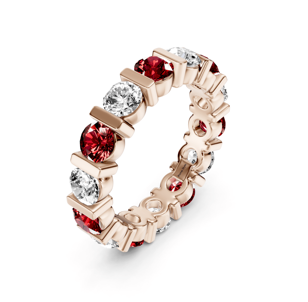 2.00-6.00 CT Round Cut Rubies and Diamonds - Eternity Rings