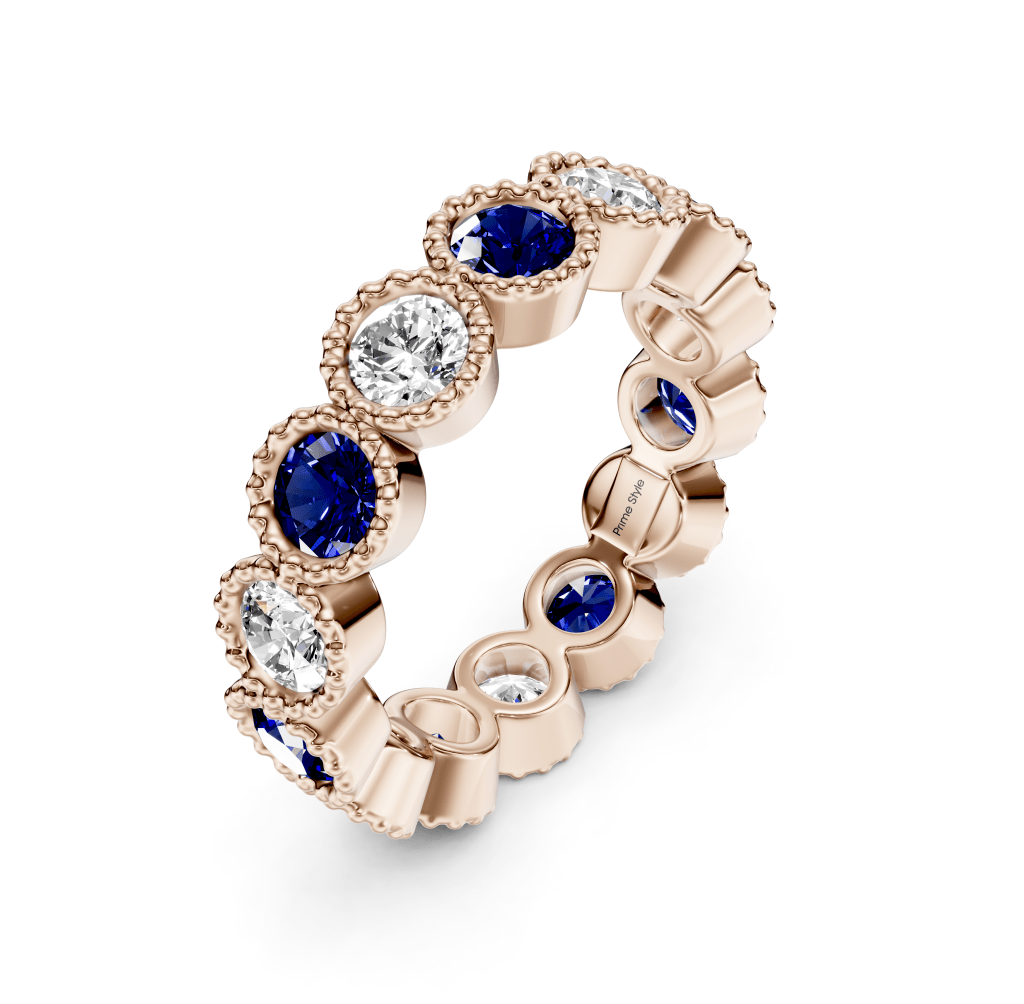 3.00 CT Round Cut Blue Sapphires and Diamonds - Eternity Rings - Primestyle.com