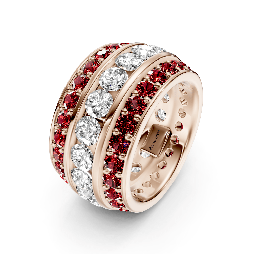 4.00 - 6.00 CT Round Cut Rubies and Diamonds - Eternity Rings - Primestyle.com