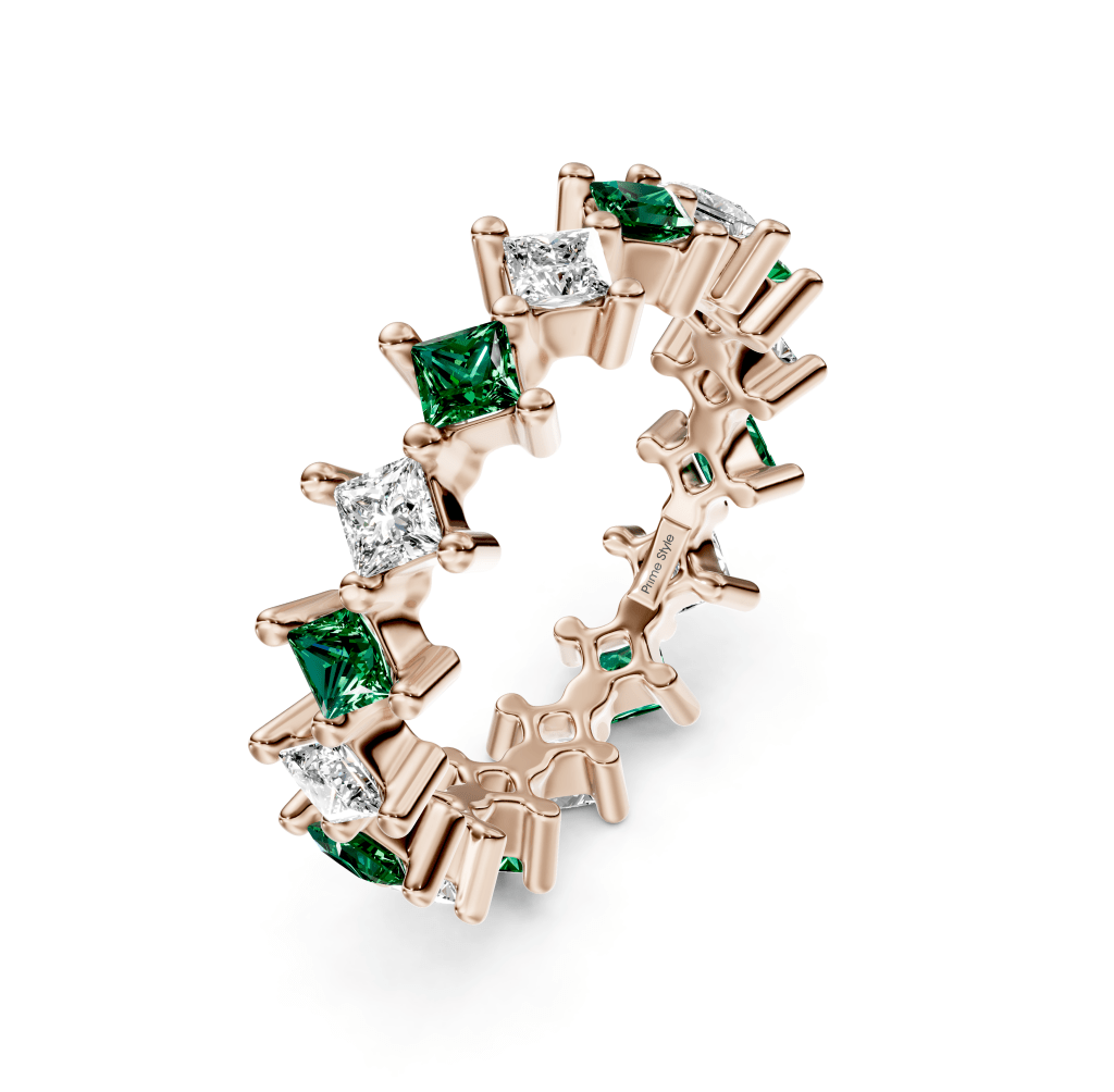 4.20 CT Princess Cut Green Emeralds and Diamonds - Eternity Rings - Primestyle.com