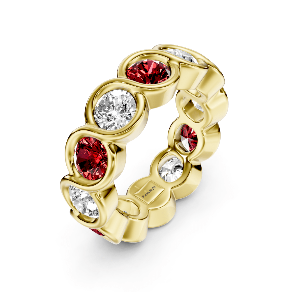 1.50 - 5.00 CT Round Cut Rubies and Diamonds - Eternity Rings - Primestyle.com