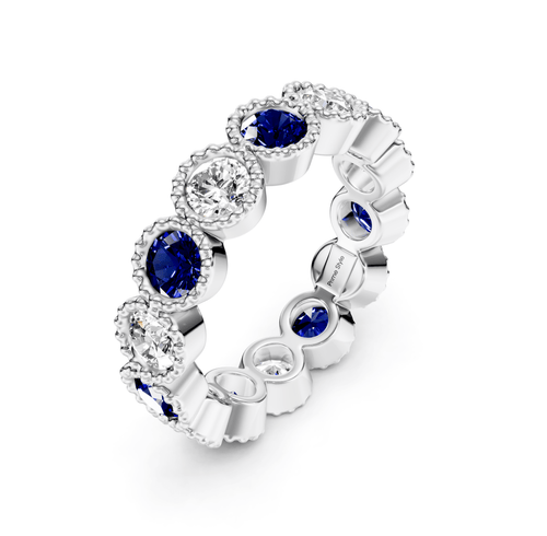 3.00 CT Round Cut Blue Sapphires and Diamonds - Eternity Rings - Primestyle.com