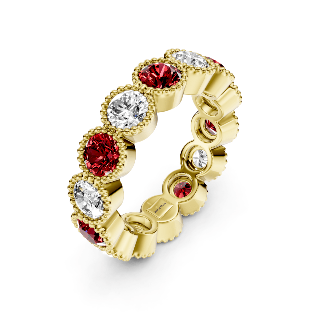 1.50 - 5.00 CT Round Cut Rubies and Diamonds - Eternity Rings - Primestyle.com