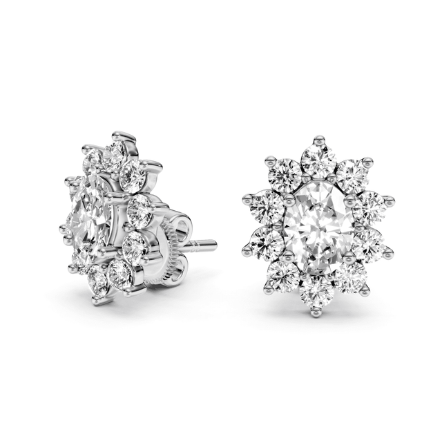2.10 CT Oval & Round Cut Lab Grown Diamonds - Stud Earrings