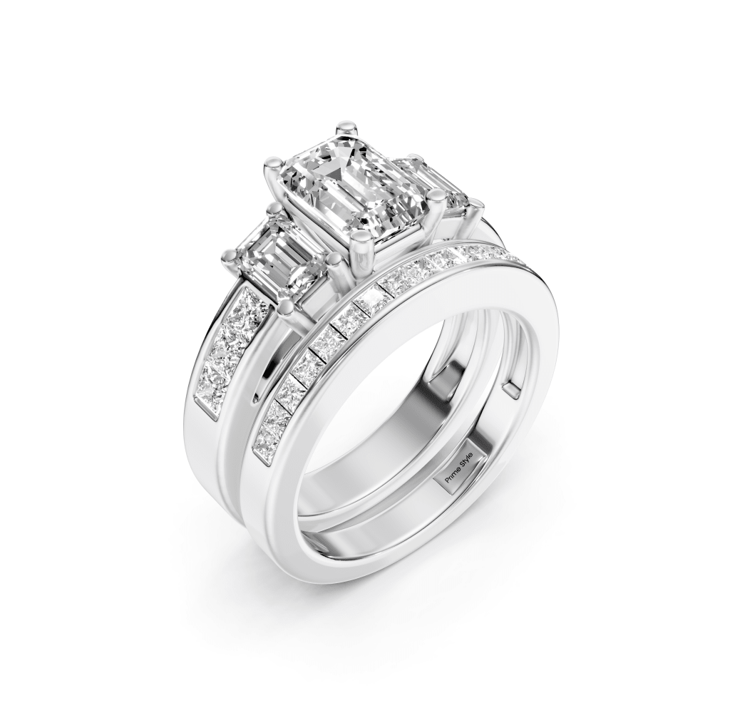2.10-7.60 CT Emerald &amp; Princess Cut Lab Grown Diamonds - Bridal Set - Primestyle.com