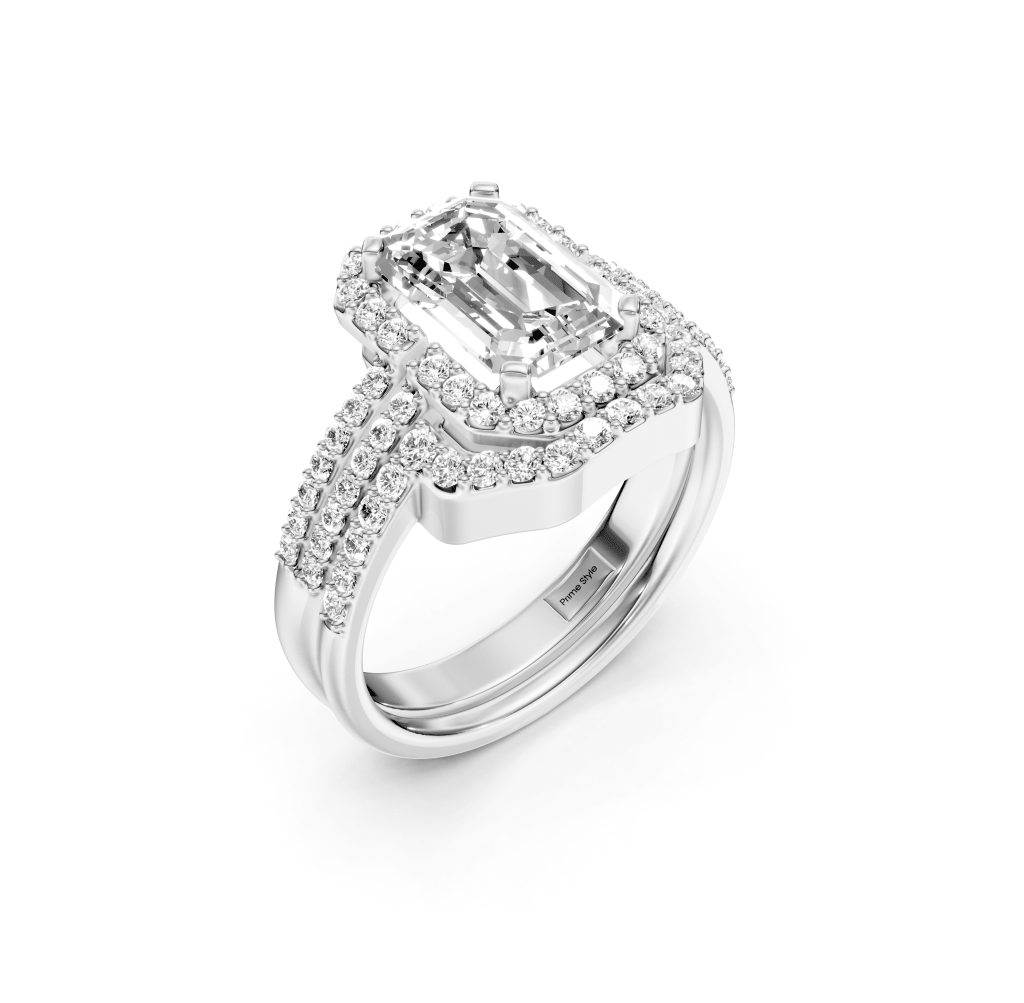 1.00-6.50 CT Emerald & Round Cut Lab Grown Diamonds - Bridal Set