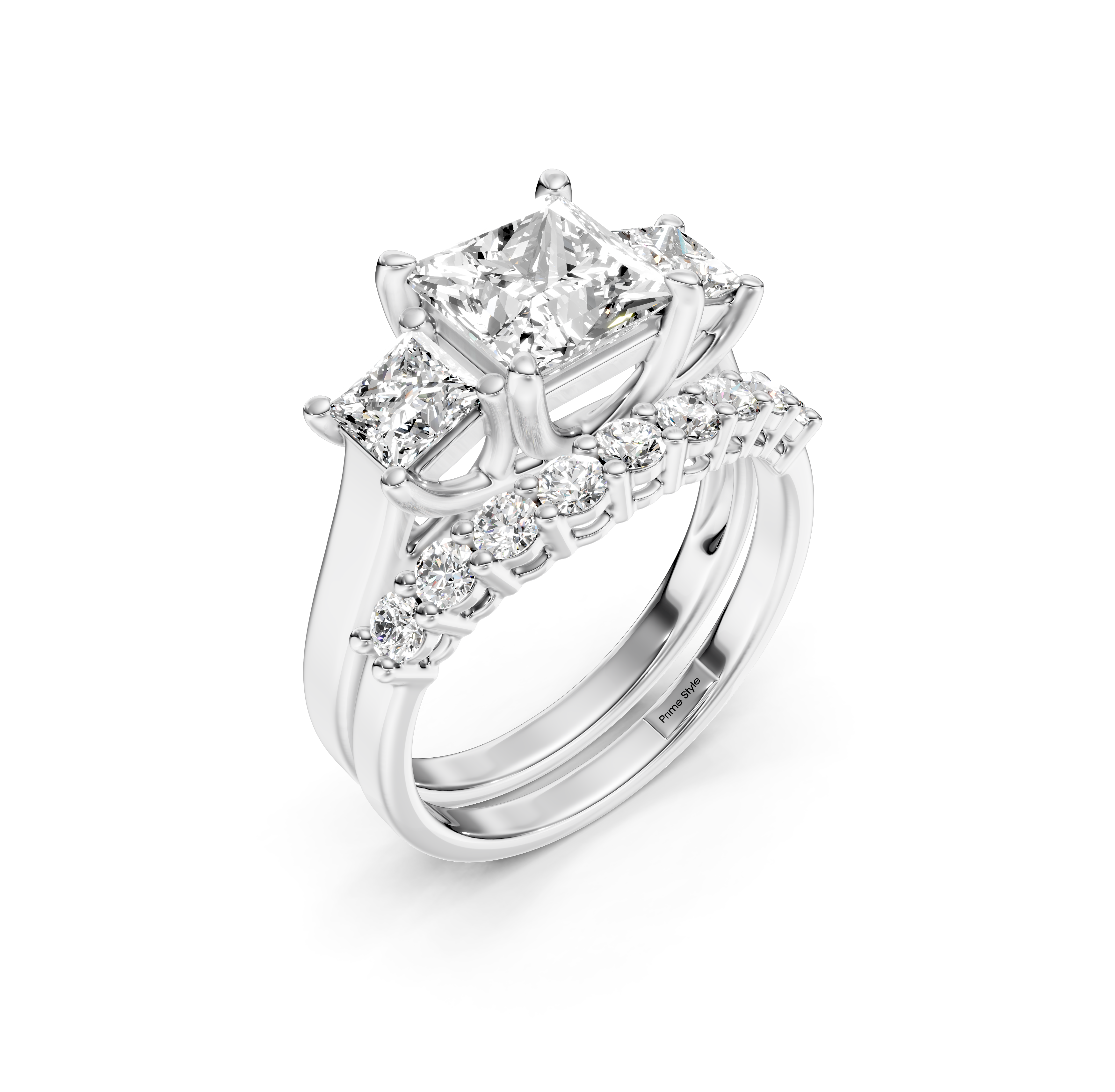 1.85-3.00 CT Princess &amp; Round Cut Natural Diamonds - Bridal Set
