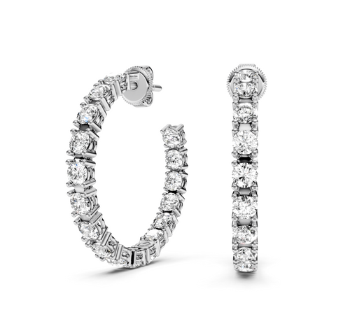 3.25 CT Round Cut Diamonds - Hoop And Drop And Earrings