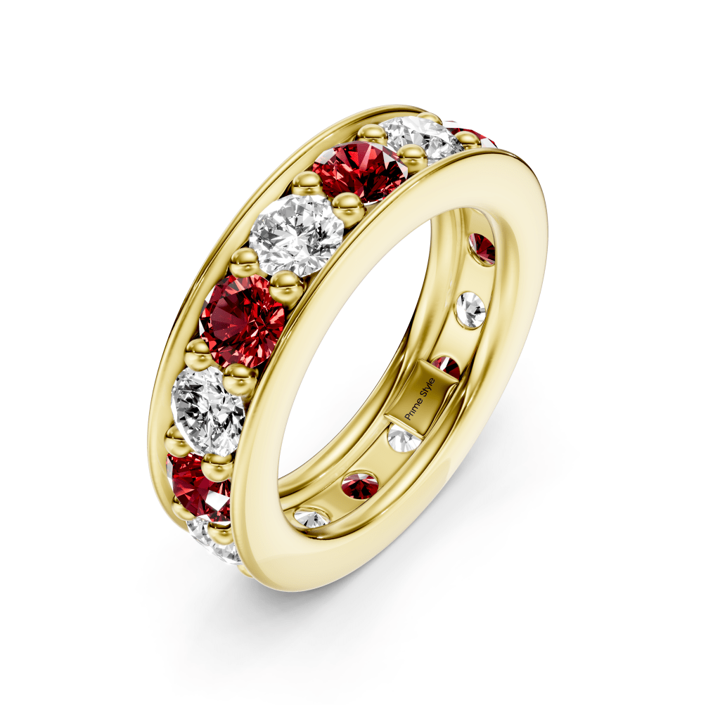 0.50 - 2.00 CT Round Cut Rubies and Diamonds - Eternity Rings - Primestyle.com