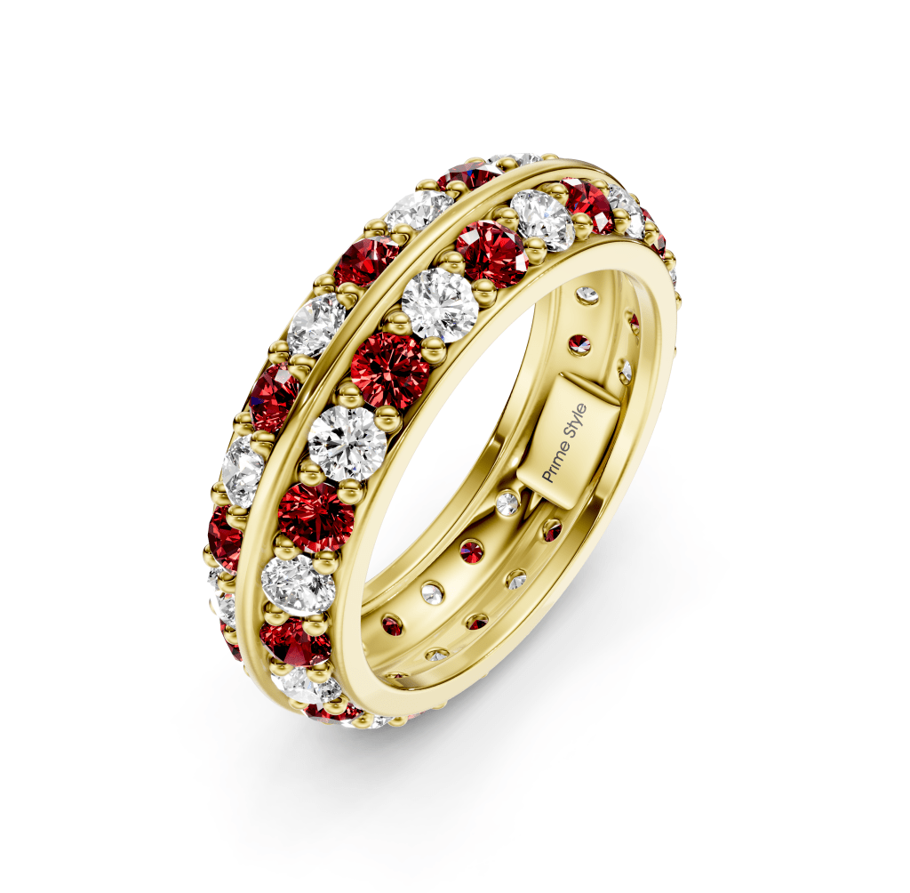 1.80 CT Round Cut Rubies and Diamonds - Eternity Rings - Primestyle.com
