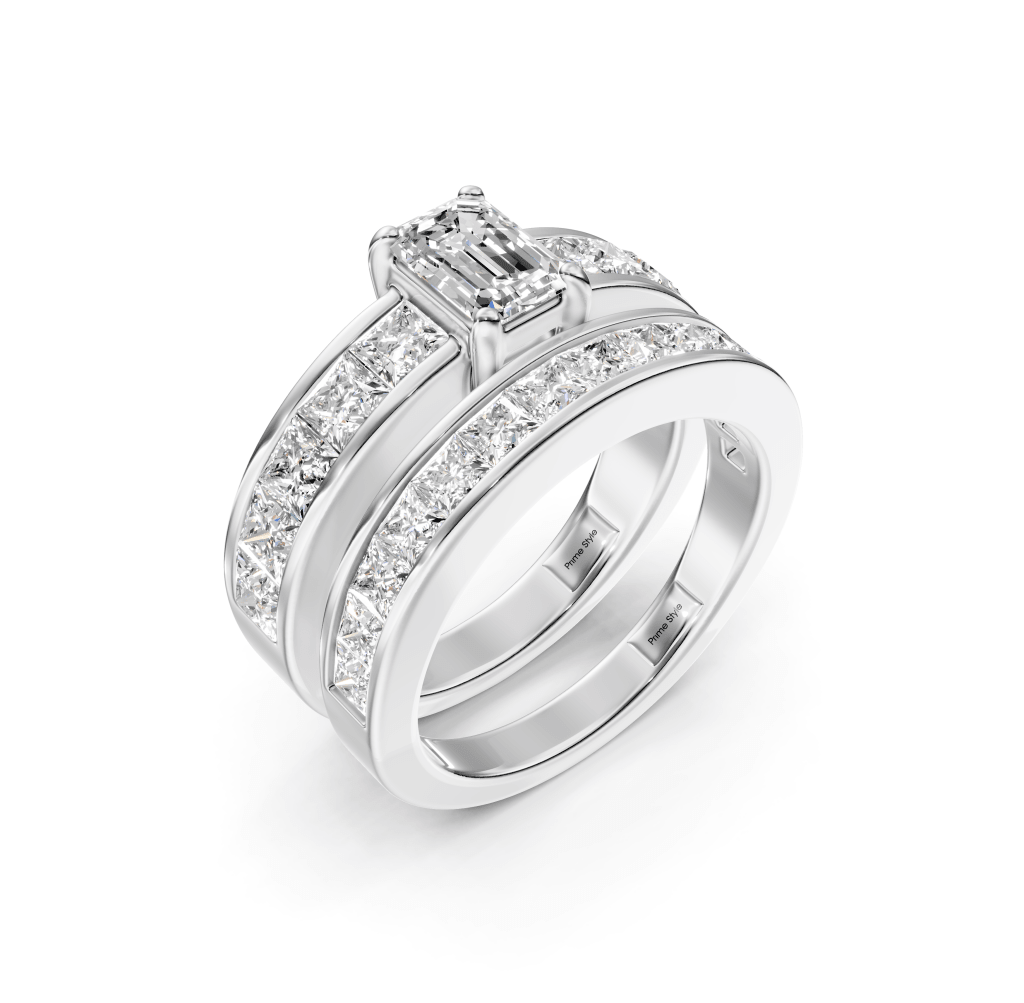 3.00-8.50 CT Emerald &amp; Princess Cut Lab Grown Diamonds - Bridal Set - Primestyle.com